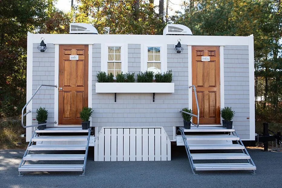 Wedding restroom units discretely staged at a venue in Broad St, Los Angeles